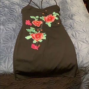 Black floral bodycon dress